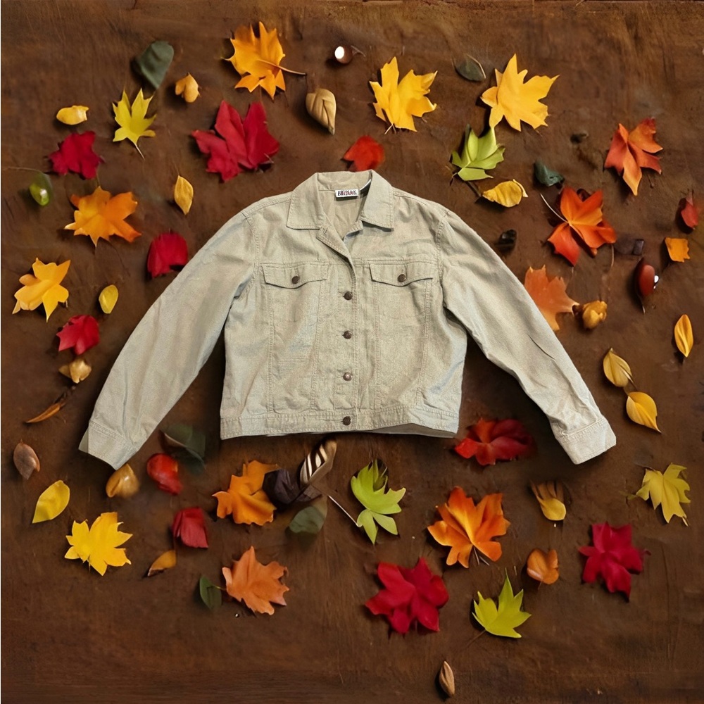 VTG BILL BLASS Jean Style Women's Beige Jacket Sz Med Linen/Cotton Blend